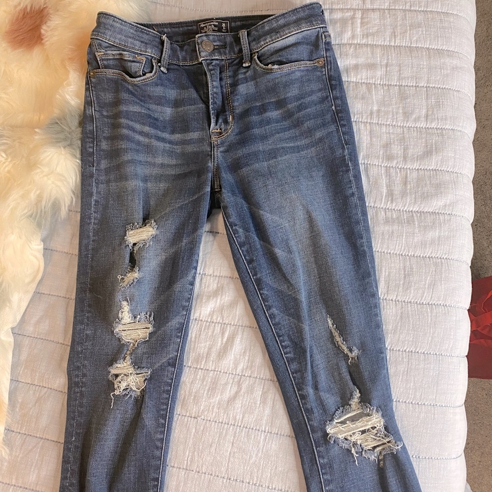 Dark Blue Abercrombie and Fitch Ripped Jeans